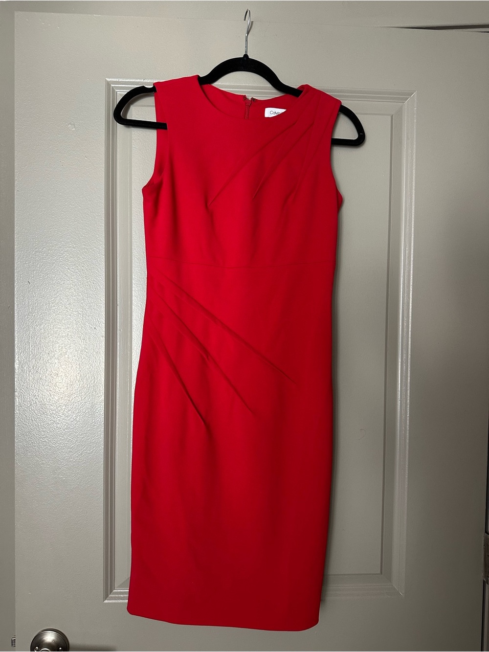 Calvin Klein Red Sleeveless Midi Sheath Dress